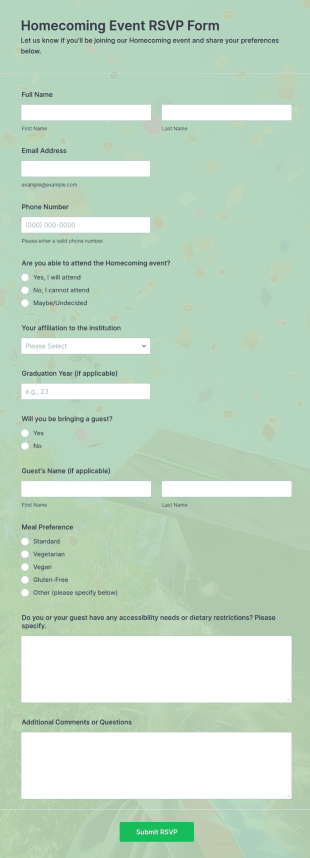 Homecoming Event RSVP Form Template
