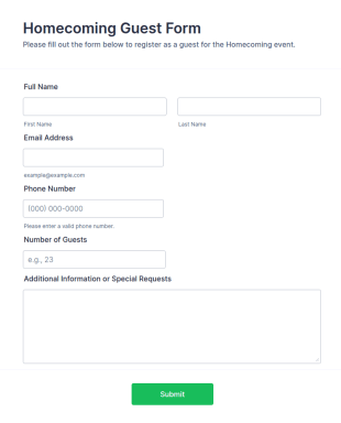 Homecoming Guest Form Template