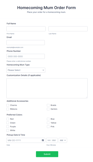 Homecoming Mum Order Form Template