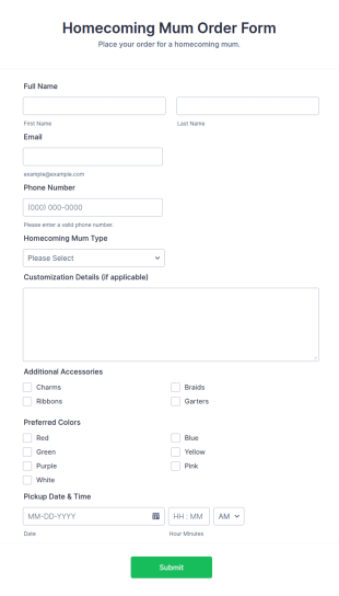 Homecoming Mum Order Form Template