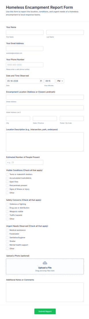Homeless Encampment Report Form Template