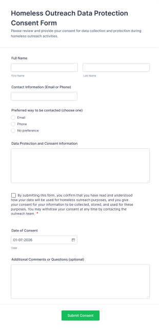 Homeless Outreach Data Protection Consent Form Template