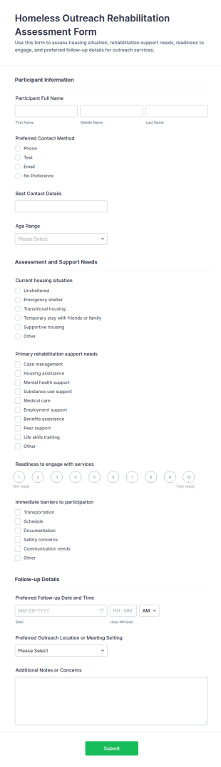 Homeless Outreach Rehabilitation Assessment Form Template