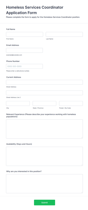 Homeless Services Coordinator Application Form Template