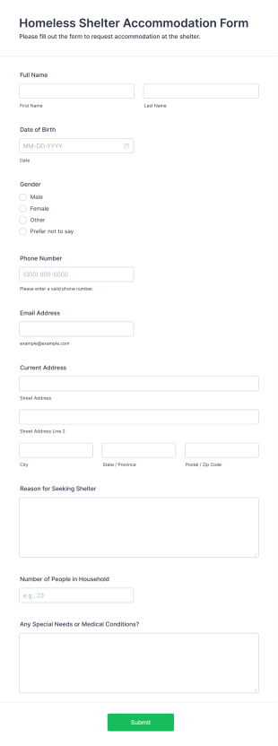 Homeless Shelter Accommodation Form Form Template