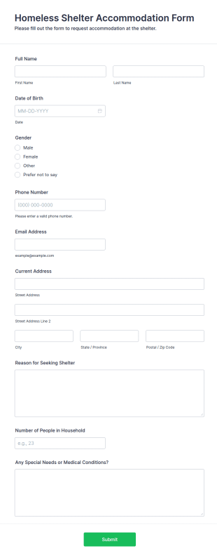 Homeless Shelter Accommodation Form Template