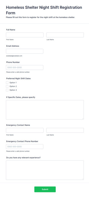 Homeless Shelter Night Shift Registration Form Template