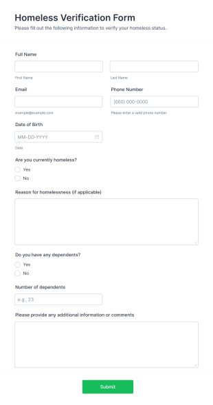 Homeless Verification Form Template