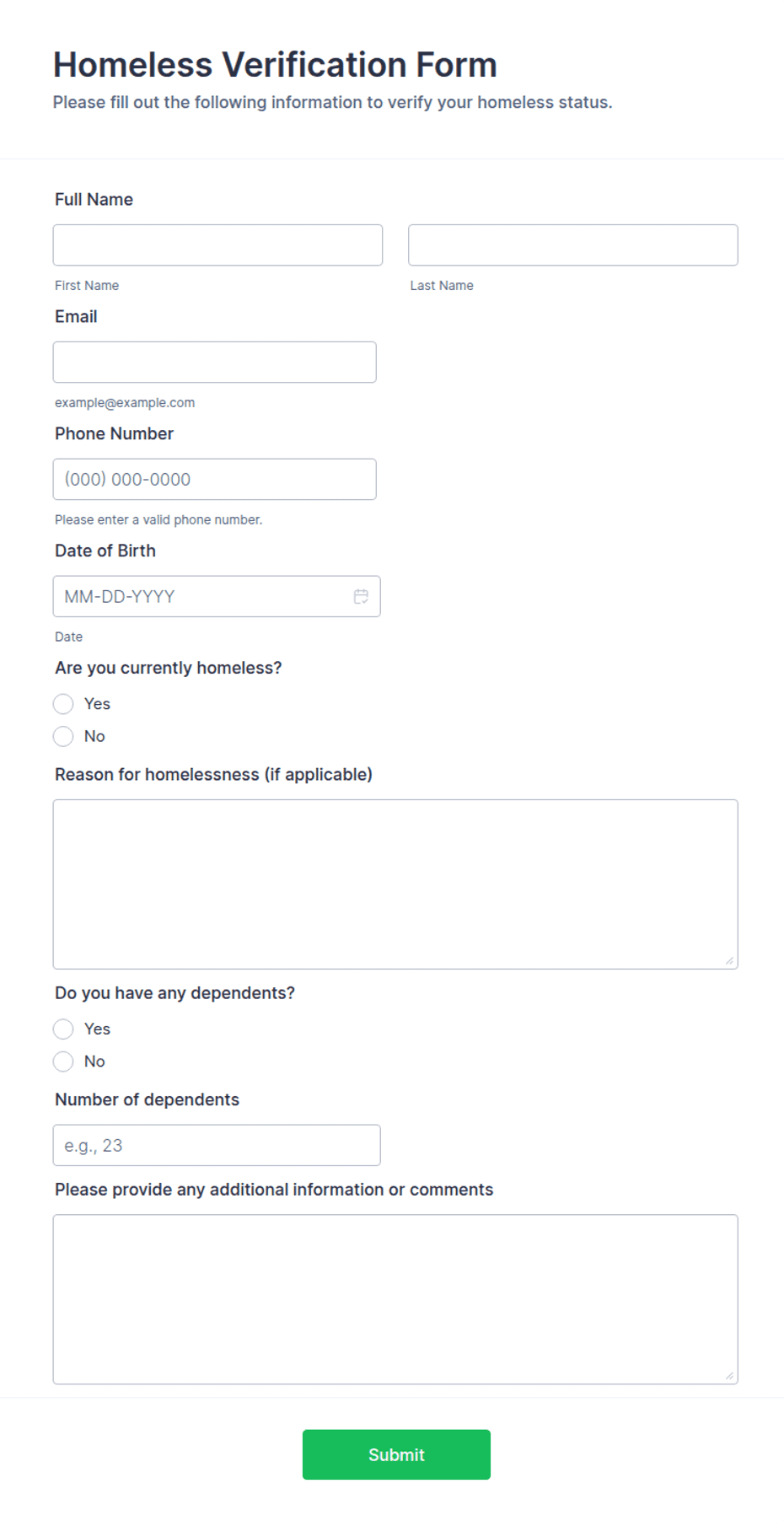 Homeless Verification Form Template Jotform