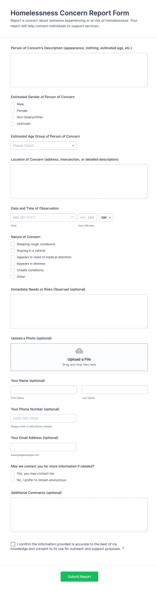 Homelessness Concern Report Form Template