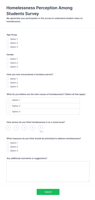 Homelessness Perception Among Students Survey Form Template