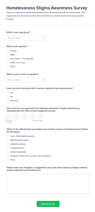 Homelessness Stigma Awareness Survey Form Template