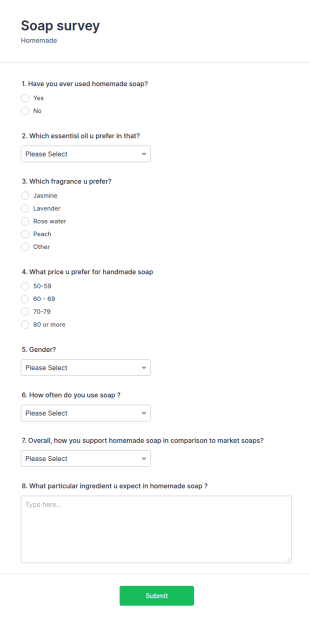 Homemade Soap Survey Form Template
