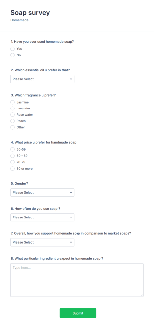 Homemade Soap Survey Form Template