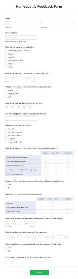 Homeopathy Feedback Form Template