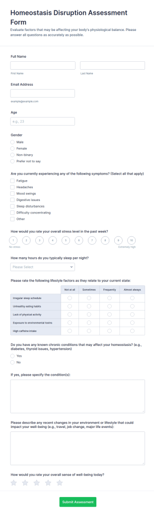 Homeostasis Disruption Assessment Form Template