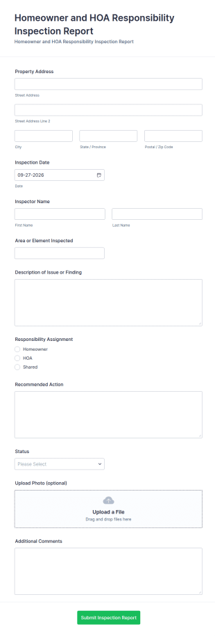 Homeowner And HOA Responsibility Inspection Report Form Template
