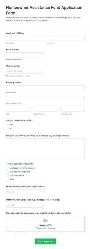 Homeowner Assistance Fund Application Form Template
