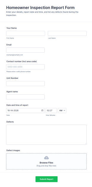 Homeowner Inspection Report Form Template