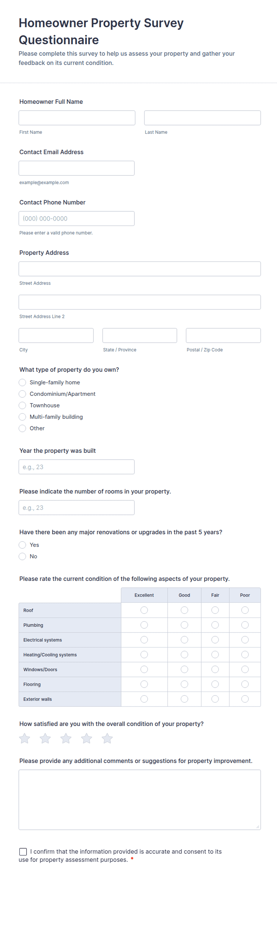 Example Property Management Questionnaire Homeowner Property Survey Questionnaire Form Template | Jotform