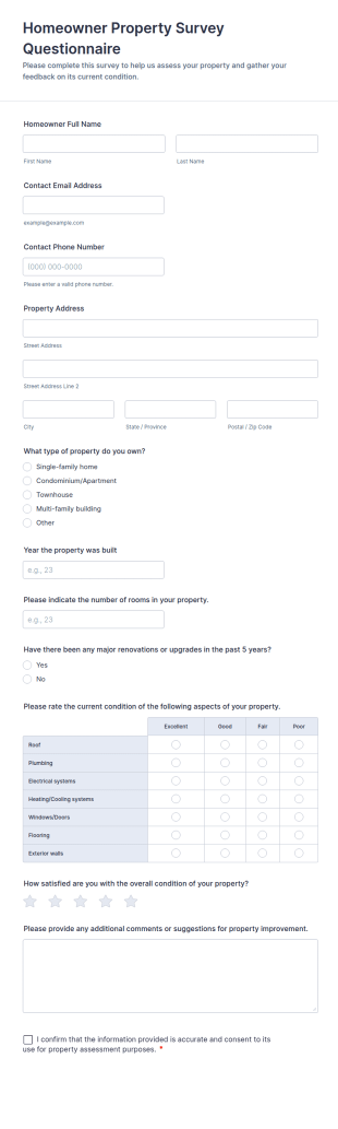 Homeowner Property Survey Questionnaire Form Template