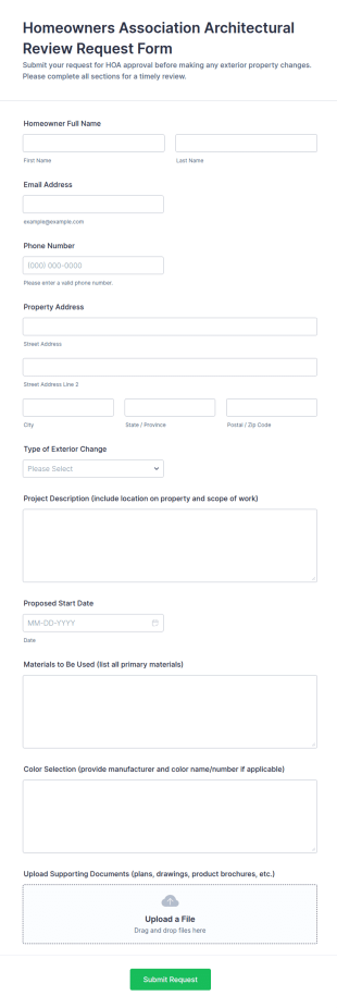 Homeowners Association Architectural Review Request Form Template