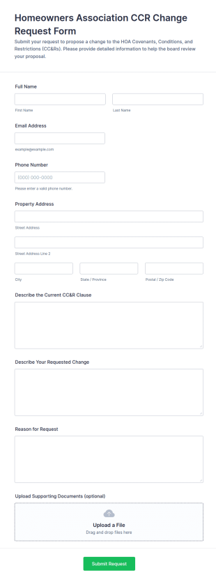 Homeowners Association CCR Change Request Form Template