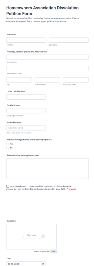 Homeowners Association Dissolution Petition Form Template