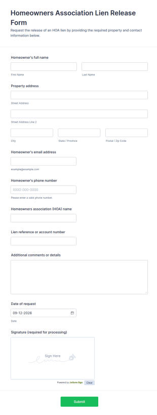 Homeowners Association Lien Release Form Template