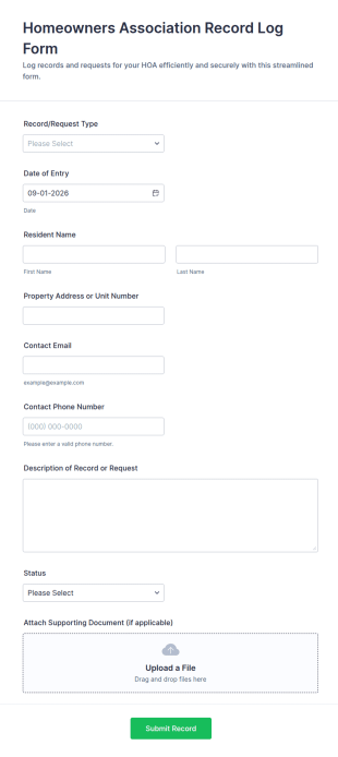 Homeowners Association Record Log Form Template