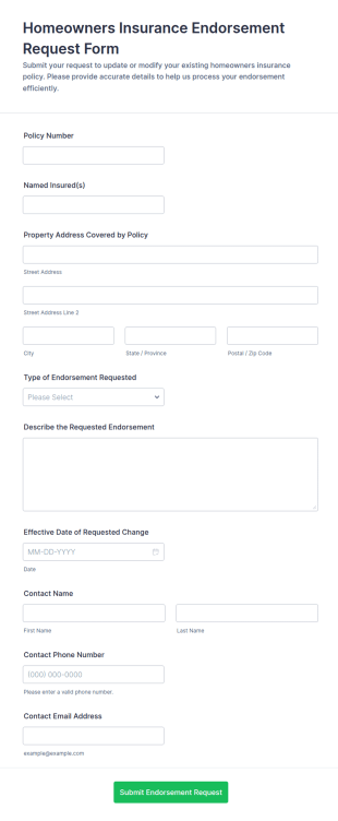 Homeowners Insurance Endorsement Request Form Template