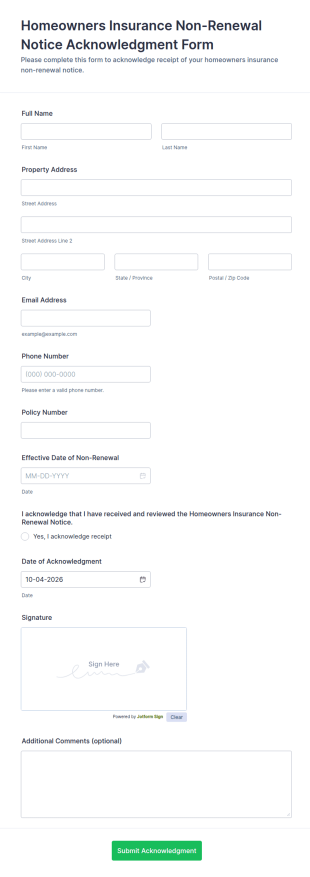 Homeowners Insurance Non Renewal Notice Acknowledgment Form Template