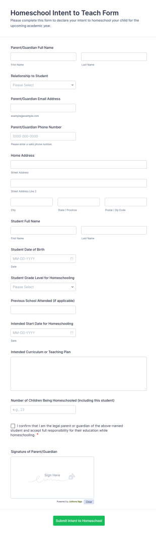 Homeschool Intent To Teach Form Template