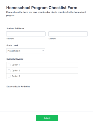Homeschool Program Checklist Form Template