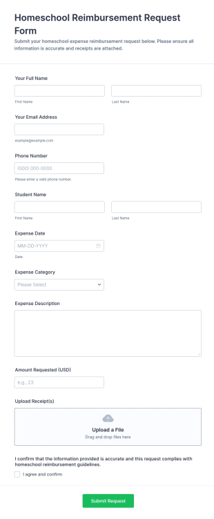 Homeschool Reimbursement Request Form Template