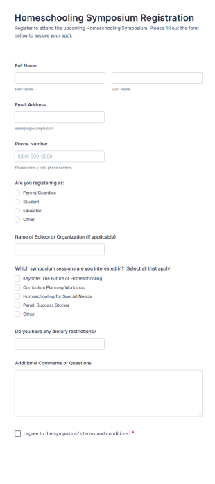 Homeschooling Symposium Registration Form Template