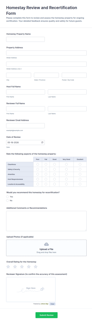 Homestay Review And Recertification Form Template