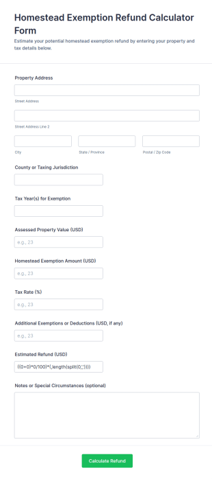 Homestead Exemption Refund Calculator Form Template