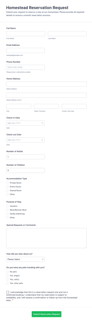 Homestead Reservation Request Form Template