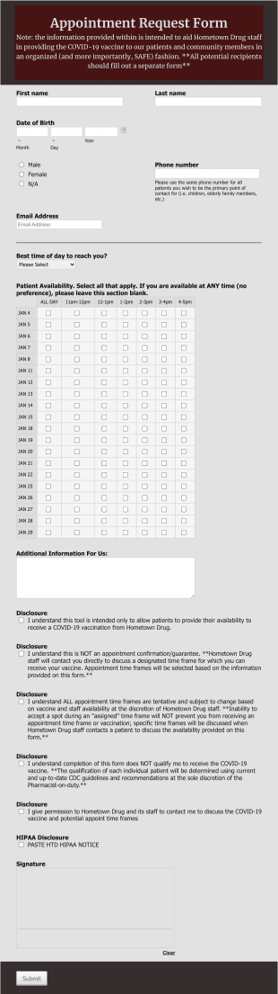 Hometown COVID Survey Form Template