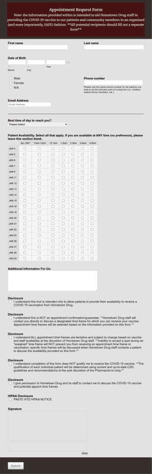 Hometown COVID Survey Form Template