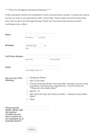 Hometown Pharmacy COVID 19 Waitlist Form Template