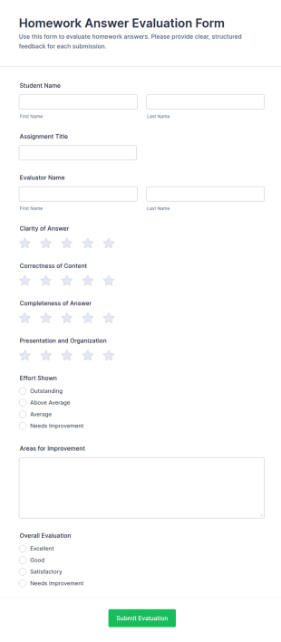Homework Answer Evaluation Form Template