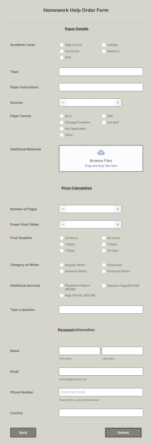 Homework Help Order Form Template