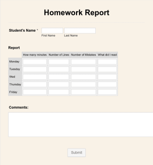 Cheder Reading Log Form Template