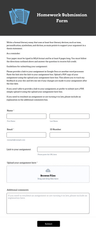 Homework Submission Form Template