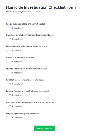 Homicide Investigation Checklist Form Template