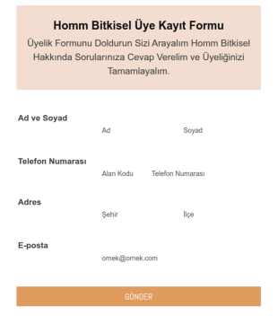 Homm Bitkisel Üye Kayıt Form Şablonu