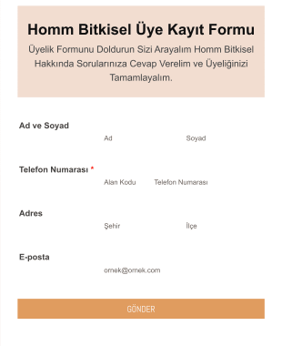 Homm Bitkisel Üye Kayıt Form Şablonu