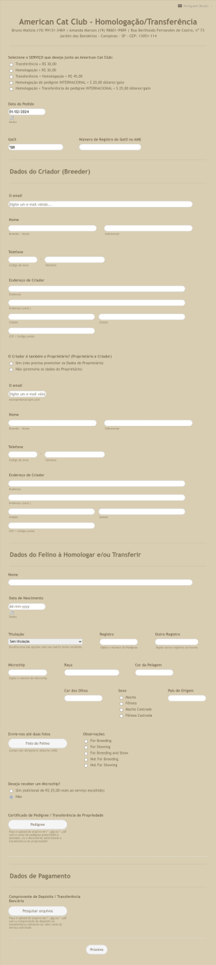 Homologação De Pedigree American Cat Club Form Template